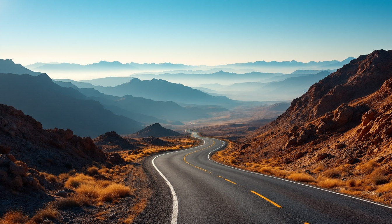 ڕێگایەکی چیایی بەتاڵ لە بەرەبەیاندا
